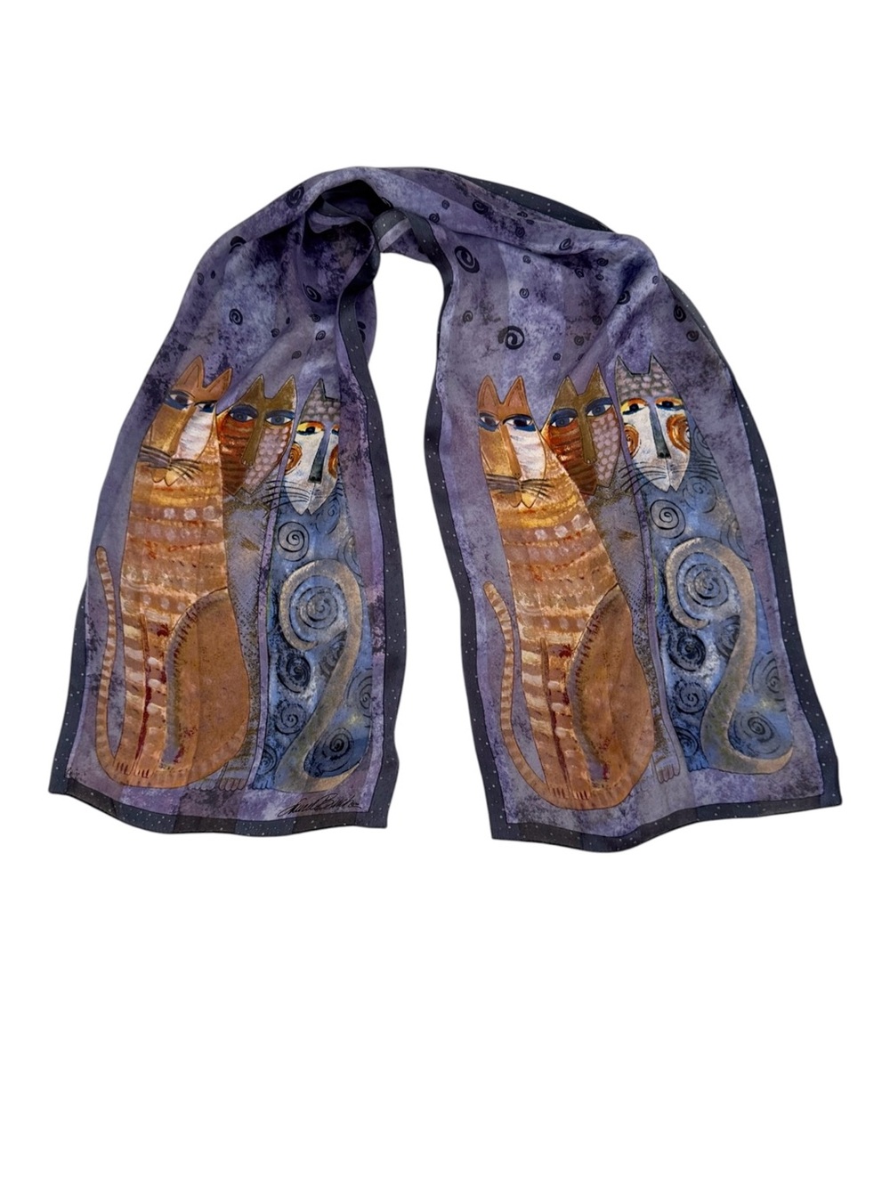 Laurel Burch Feline Family Cats 100% Silk Scarf Purple Wearable Art